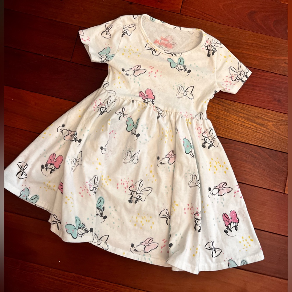 Disney Toddler Girls' Minnie Mouse Short Sleeve Knit Dress - Cream